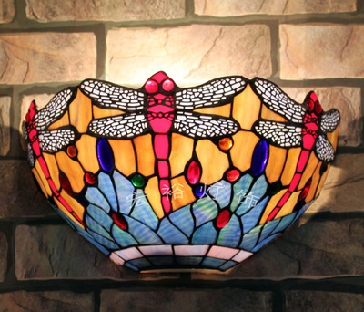 【歐式復(fù)古蒂凡尼蜻蜓燈客廳燈臥室床頭酒吧展廳裝飾燈具彩繪玻璃燈】價格,廠家,圖片,壁燈,宏裕燈飾(惠州)-